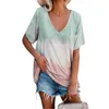 Camiseta de manga corta con cuello en V profundo para mujer, camiseta de verano con gradiente de bolsillo, tinte de corbata, ropa informal de gran tamaño, camisetas sueltas para mujer 210608