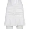 Preppy Style Ruched Plised Spódnice Kobieta Wysoka Talia Dorywczo 90. Mini Spódnica Lady Modne Letnie Beachwear White 210518
