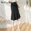 Double Breasted Harajuku Skirt Womens Solid Color Skinny Mermaid Skirts Office Ladies Plus Size OL Faldas Femme 210506