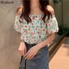 Fresh Floral Sling Shirts Kvinnor Sommar Slash Neck Off Shoulder Sexiga Toppar Koreanska Söt Eleganta Blusar Chic Blusas 210519