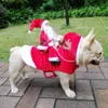 Christmas Dog Costume Funny Santa Claus Riding On Pet Holiday Outfit Clothes Apparel253g