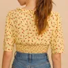 Women's Blouses & Shirts 2022 Spring And Summer Fashion V-neck Pastoral Floral Print Waist Folds All-match Short-sleeved Shirt