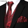 Vin rouge Floral Jacquard gilet hommes 3 pièces gilet cravate mouchoir ensemble marque Paisley robe gilet pour la fête de mariage 210522