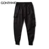 Gonthwid Poches à glissière latérales Cargo Harem Joggers Pantalons Hommes Hip Hop Casual Harajuku Streetwear Pantalon de survêtement Pantalon mâle 210616