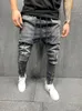 Men's Jeans Mens Fit Zipper Pocket Design High Street Men Distressed Denim Joggers Pants Washed Pencil