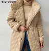 Yiyiyouni Argyle Cotton-Padded Long Coat Oversized Parkas Kvinnor Wide-Waisted Winter Down Jackor Kvinna Svart Tjocka Windbreakers 210923