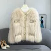 Damesbont faux witte kleur mode warme vrouwen trui natuurlijke wasbeer jassen lange mouwen o nek wollen cardigan jassen