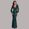 Sexy V-neck Mermaid Evening Dress Long Formal Prom Party Gown Full Sequins long Sleeve Galadress Vestidos Women Dresses 2022