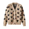 Love Heart Modèle Pull chaud Vestes Printemps Automne Femmes Élégant Tricot Vintage Col V Lâche Épais Cardigan Manteau C-110 210805