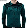Mens Green Velvet Floral Dress Shirts Marke Slim Fit Langarm Velourshemd Männer Casual Button-Down-Hemd Männliche Camisas 210522