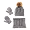 Giyim Setleri Kış Sıcak Bebek Katı Renk Şapka Eldiven Eşarp Set Kürk Topu Beanies Yürüyor Kız Erkek Için Mitten Atkılar Kiti
