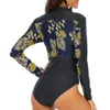 Women One Piece Rash Guard Swimsuit Long Sleeve Half Zipper Wetsuit Top UV Sun Protect Surf Bathing Suit Swimwear UPF 50+