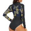 Женщины One Piece Rash Guard Купальник с длинным рукавом половина молнии гидрокостюм Топ УФ-солнце Защищает прибой Купательный костюм Купальники UPF 50+