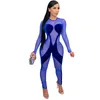 European Sexy Solid Color Night Club Jumpsuit Fashion Slim Fit O-neck Long Sleeve Women's Top Pants Jumpsuits & Rompers