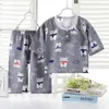 Miúdos de verão Cute pijama conjunto de algodão poplin fino caixa unisex sleepwear meninas loungewear pijamas menino curto top + calça