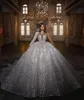 Bedövning Sequins Ball Gown Wedding Dresses Crystals One Shoulder Vintage Bridal Gowns Lyxig Vestido de Novia