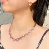 Oorbellen Ketting CWWZIRCONS FABELLAUWELIJKE Afrikaanse kubieke zirkonia luxe roze hart verloving bruiloft bruids Brazillian gouden sieraden set T555