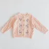 Kurtki maluchowe dziewczynki dzianiny swetra kwieciec haftowa jesienna zima niemowlę Sweterowy płaszcz