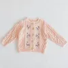 Vestes pour bébés filles, Cardigan tricoté avec broderie de fleurs, manteau pull pour bébé fille, automne et hiver, 1423310