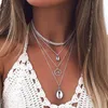 Pendant Necklaces Vintage Multilayer Metal Sea Shell Resin Ox Horn Moon For Women Bohemian Beach Jewelry Sequins Necklace Kolye