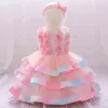 2021 met hoofdband colorfu doop 1e verjaardag jurk voor baby meisje ceremonie bloem prinses jurken feestjurk kinderkleding G1129