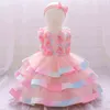 2021 Avec bandeau Colorfu Baptême 1er anniversaire Robe pour bébé fille Cérémonie Fleur Princesse Robes Robe de soirée Vêtements pour enfants G1129