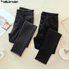 Vrouwen hoge taille fluweel dikke jeans vrouwelijke winter skinny stretch warme jean broek moeder zwarte denim broek met fleece 210608