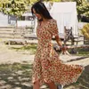 Blumendruck Boho Strand Langes Kleid V-Ausschnitt Elegante Dame Wrap es Schmetterling Kurzarm Sommer Party Vestidos 210508