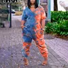 Letnie Odzież damska Kombinezon Kobiet Krótki Rękaw V Neck Tie Dye Drukuj Plus Rozmiar Romper S-5XL Casual 210520