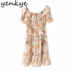 Floral Print Sexy Off Ramię Sukienka Kobiety Krótki Rękaw Wzburzyć Sundress Kobiet Wakacyjny Casual Boho Summer Vestido 210430