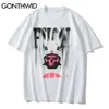 Harajuku Tshirts Streetwear Rabbit Skull Punk Rock Gothic Tees Shirts Hip Hop Fashion Men Short Sleeve Tops 210602