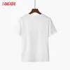 Tangada Dames Vintage Print Katoenen T-shirt Korte Mouw O Neck Tees Dames Casual Tee Shirt Street Wear Top 2Y01 210609