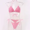 Witte parel bikini 2021 mujer sexy backless lace-up badpak roze micro mini strand badmode vrouwen 2 stuks thong sets