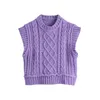 BLSQR Sweet Fashion CabLe Knitted Crop Vest Sweater Women Vintage O-Neck Sleeveless Female Waistcoat Pink Chic Tops 210430