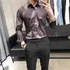 Hommes d'affaires robe formelle chemises géométrique imprimé à manches longues Slim Fit Chemise décontractée bureau Social Blouse Chemise Homme 210527
