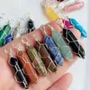 Altın Gümüş Tel Wrap Çakra Taş Noktası Sarkaç Kolye Şifa Kristal Reiki Charms Kolye Takı Yapımı Ametist Rose