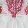 Citgeett sommar spädbarn baby flickor patchwork prinsessa klänning flyga ärm sequin tulle endelad kläder Q0716