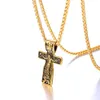 U7 Crucifix Jesus Cross Pendants Halsband Guldfärg StainLSteel Kedja Vintage Katolska Kyrka Religiösa män Smycken P119 X0707