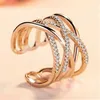Mens Rings Crystal Silver ring women's diamond inlaid double rose gold net line simple open Lady Cluster styles Band