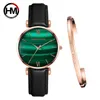 1 set braccialetto quarzo impermeabile pavone verde modello pietra moda moda casual ultra-sottile cinturino in acciaio inox donne orologi 210527