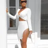 Free Fashion Diamond Tassel Bandage Skirt Set Sexy V-neck Long Sleeve Short Top & High Waist 2-piece 210524