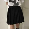 Aelegantmis fasta pläterade kjol kvinnor lolita stil hög midja kort s överdimensionerade koreanska plus storlek mini svart student 210607