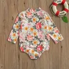 Lioraitiin Schnelle Lieferung 1-5Years Kleinkind Baby Mädchen Sommer Strampler Langarm Hohe Schöne Blumen Gedruckt Overall Nette Bademode G1221