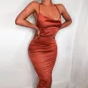 Neon Cetim RenDas Mulheres Bodycon Longo Midi Vestido SEM Mangas Costas Elegante Festa Kıyafetler Seksi Clube Roupas 210514