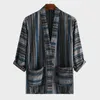 Kimono Cardigan For Men Japanese Streetwear Yukata Male Ethnic Style Stripes Shirt Japanese KimonoTraditional Clothing 210527