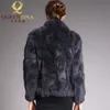 高品質の本物の毛皮のコートファッション純正ウサギの毛皮のオーバーコートエレガントな女性冬の外装スタンド襟ウサギの毛皮のジャケット210816
