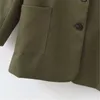 Dames Casual Army Groene Blazer Lange Mouwen Gekleed Kraagzakken Single Breasted Coat Vrouwelijke Office Wear Tops 210430