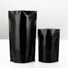 400Pcs Stand up Black Printing Ziper Lock Gift Packing Bags Glossy Mylar Foil Pouches Flat Bottom Sample Power Aluminum Packaging Bag Both Side are Solid Colors