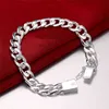 DOTEFFIL 925 Sterling Silver Sideways 10mm 22 inches Chain Square Buckle Necklace 20cm Bracelet Set For Men Women Jewelry