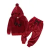 Tuta per bambini Set di vestiti in cotone per ragazze Tuta Ragazzi Maglione Abbigliamento sportivo Ragazzi Autunno Inverno Pile con cappuccio Bambini Velluto Primavera Felpe con cappuccio Pantaloni 2 pezzi Vestito